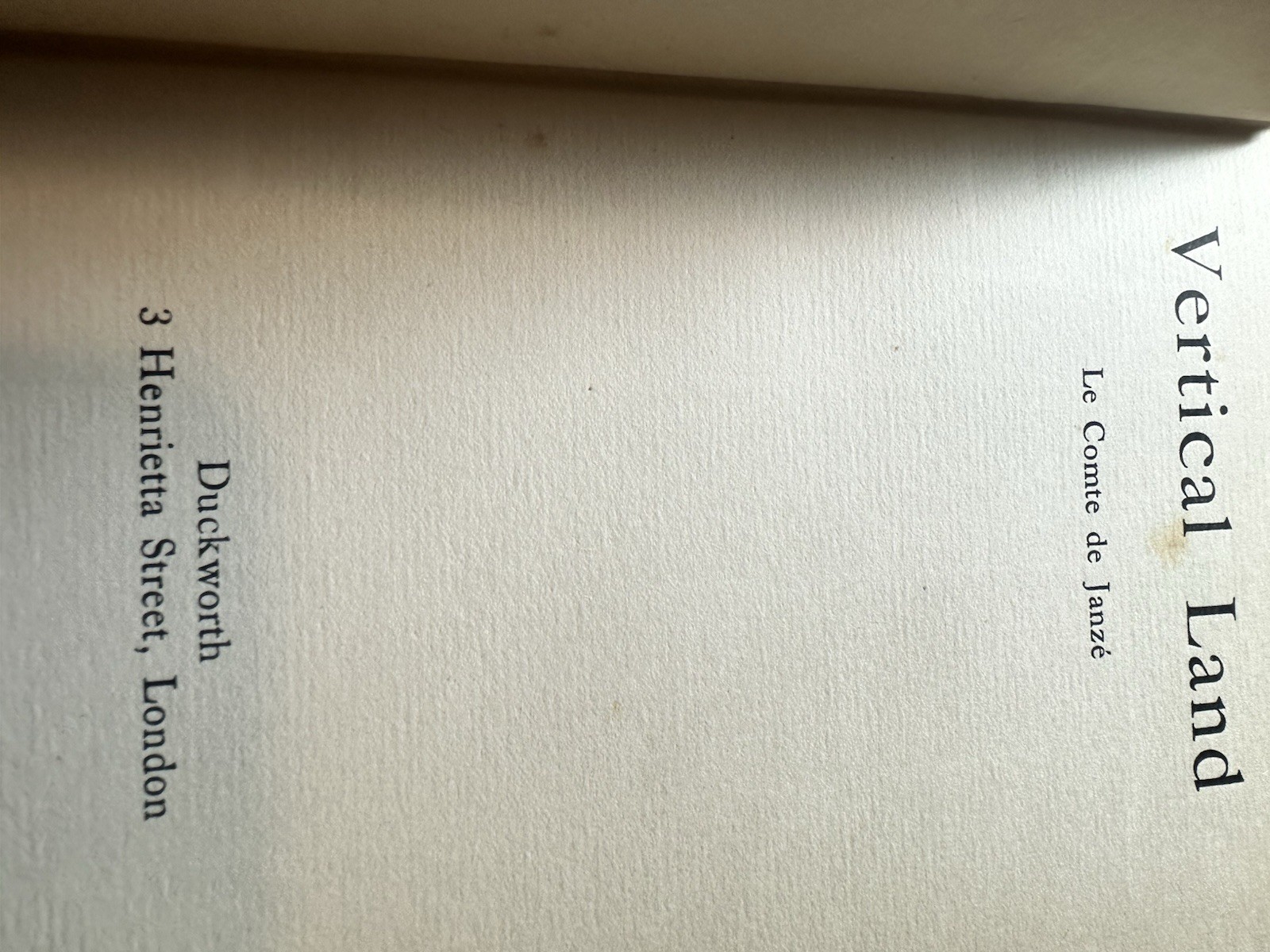 Le Comte de Janzé Vertical Land History Africa Cloth Duckworth London 1928