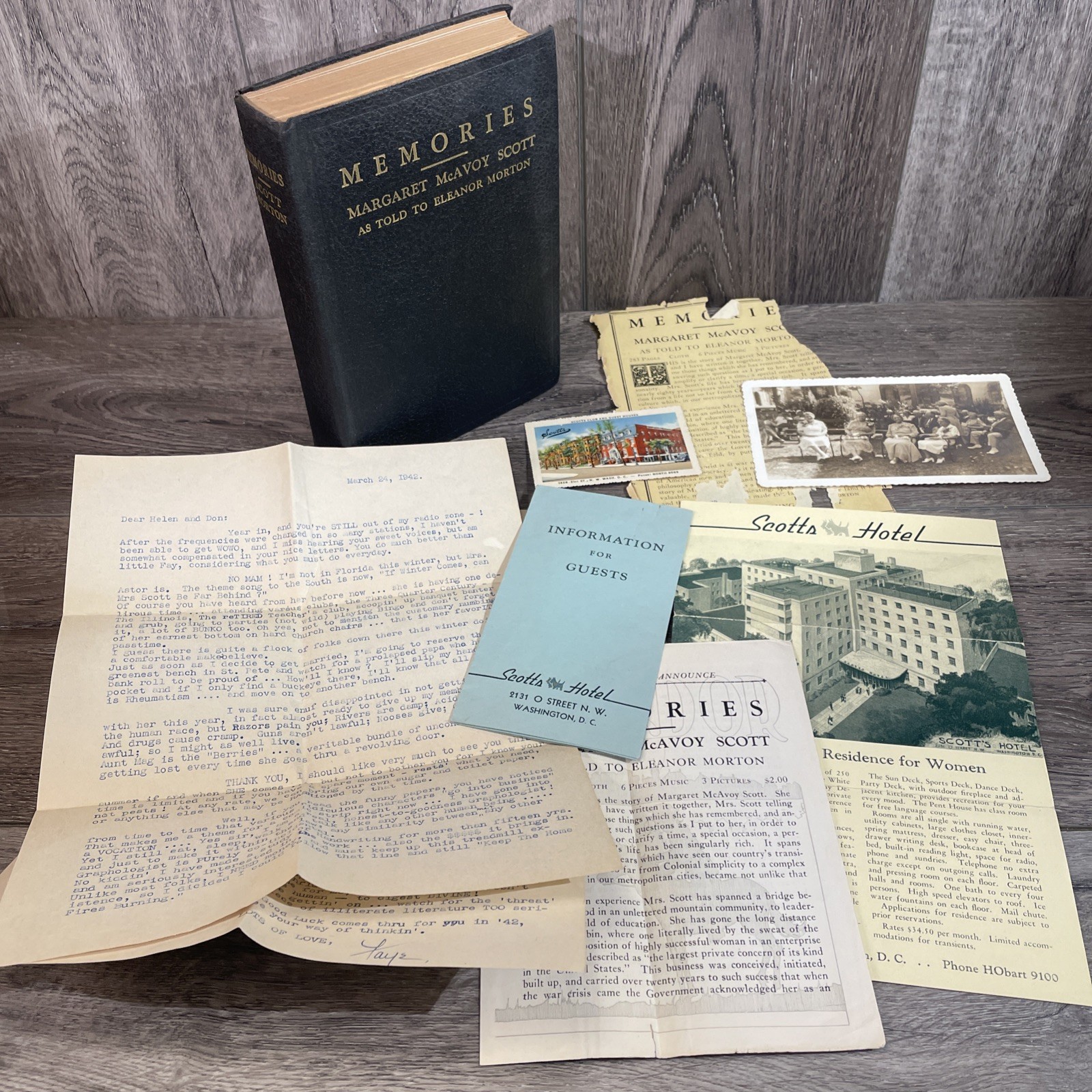 Margaret McAvoy Scott 1943 Washington DC Woman Hotel Builder Memories Artifacts
