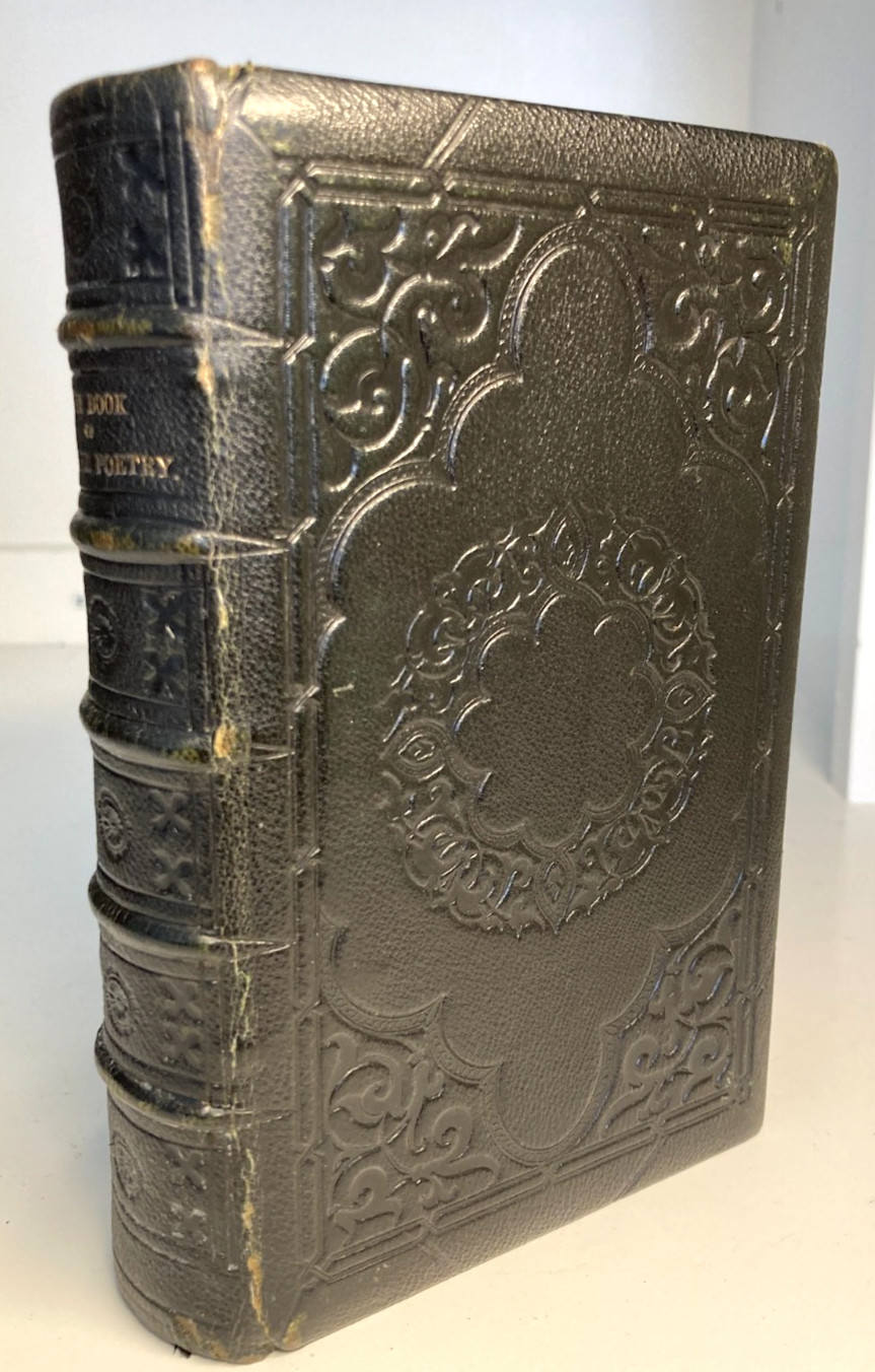 1853 Book of English Poetry Black Morocco Leather Gothic Binding Gauffred