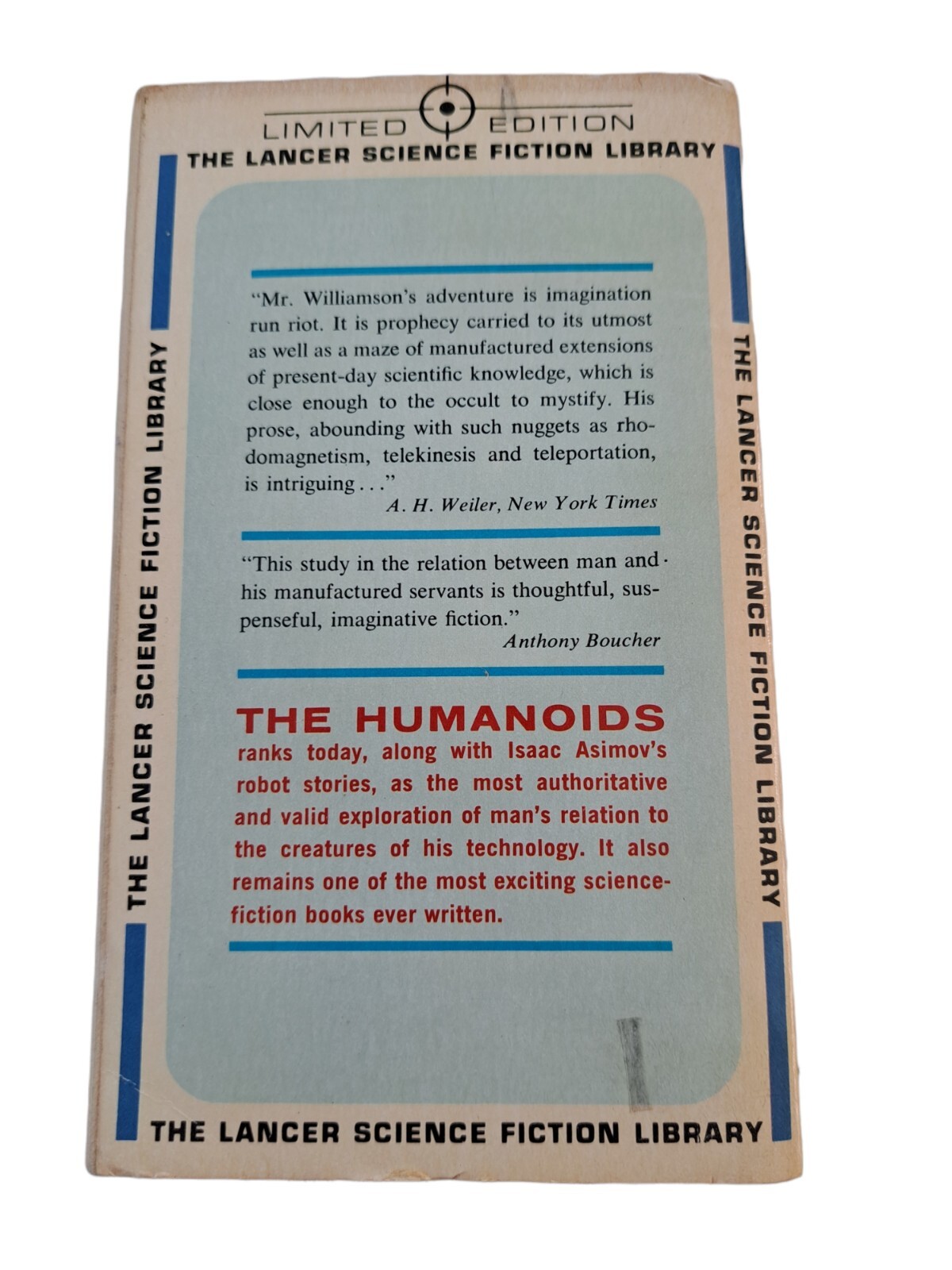 The Humanoids Jack Williamson Lancer Limited Edition Sci Fi PB 1963 74-812