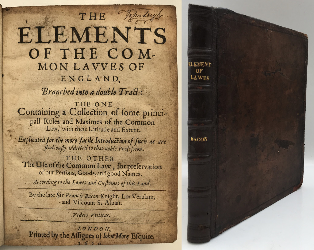 1639 Bacon ELEMENTS OF COMMON LAWS England Double Tract History Maxims