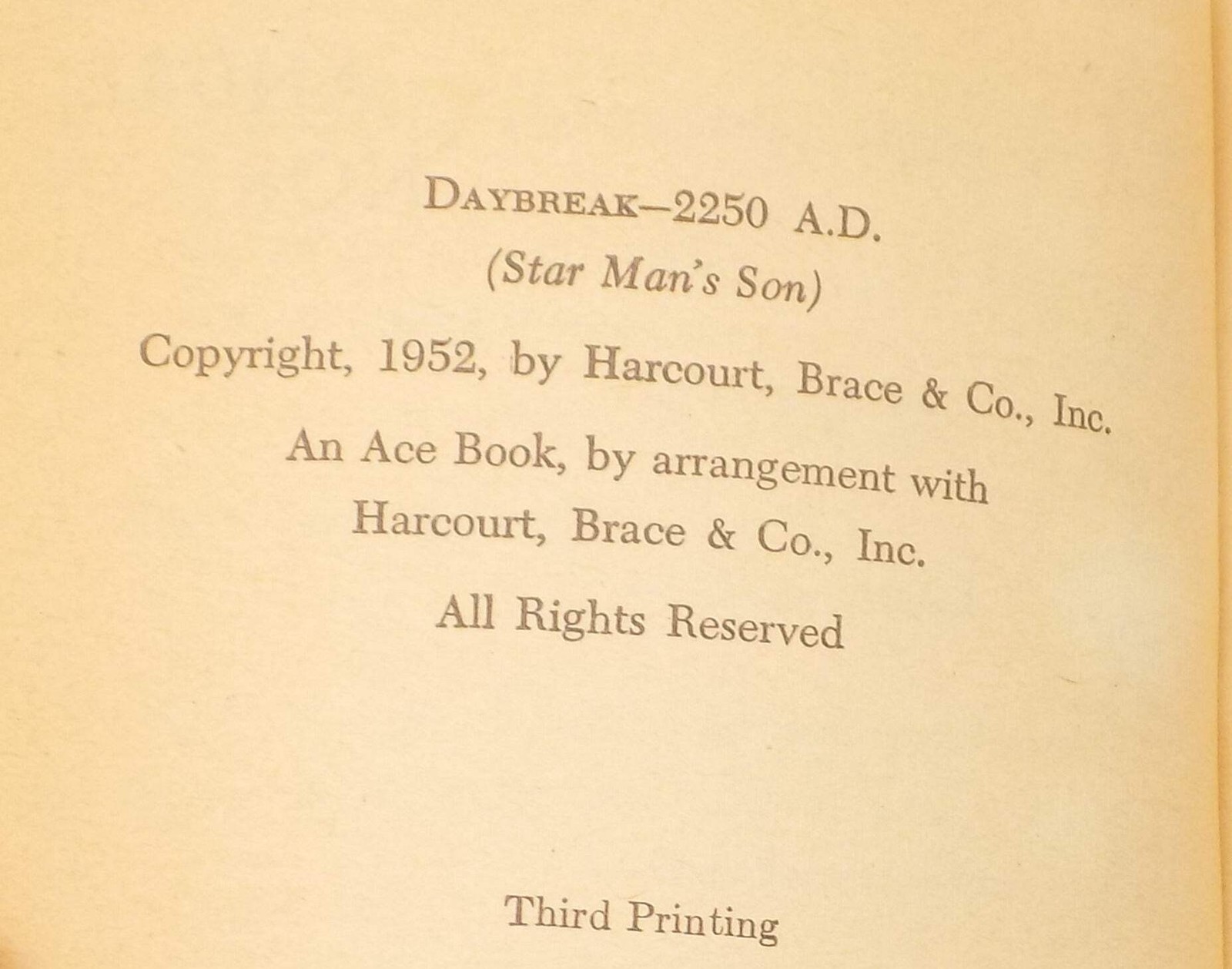 Daybreak – 2250 A.D. by Andre Norton [3rd Printing] ACE Books, 1952