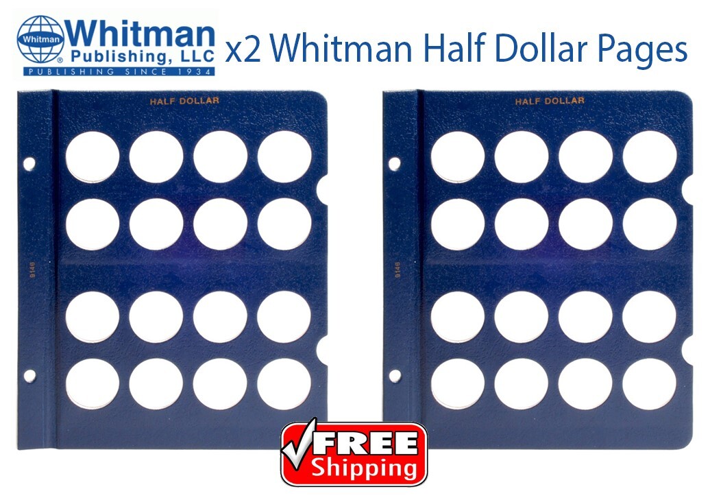 2 Whitman Album Pages For US Half Dollar Coins 16 Holes Safe Storage New Deal