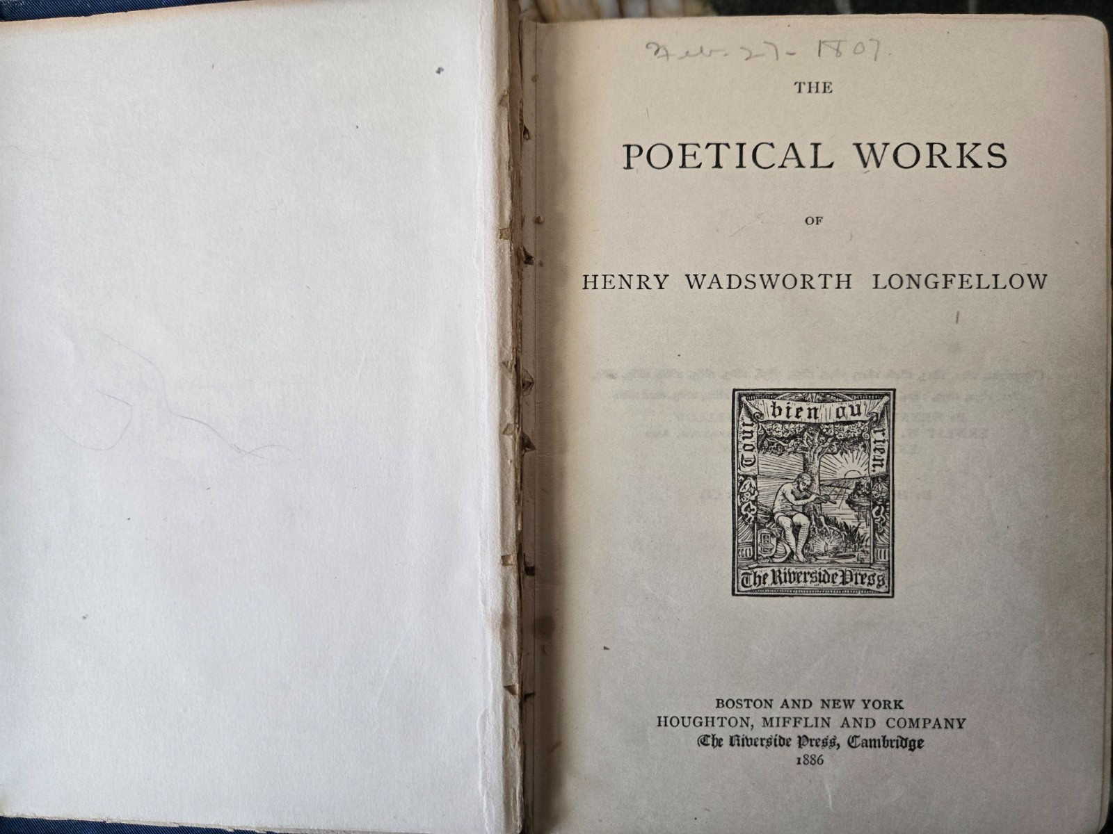 1886 The Poetical Works of Henry Wadsworth Longfellow & John Greenleaf Whittier