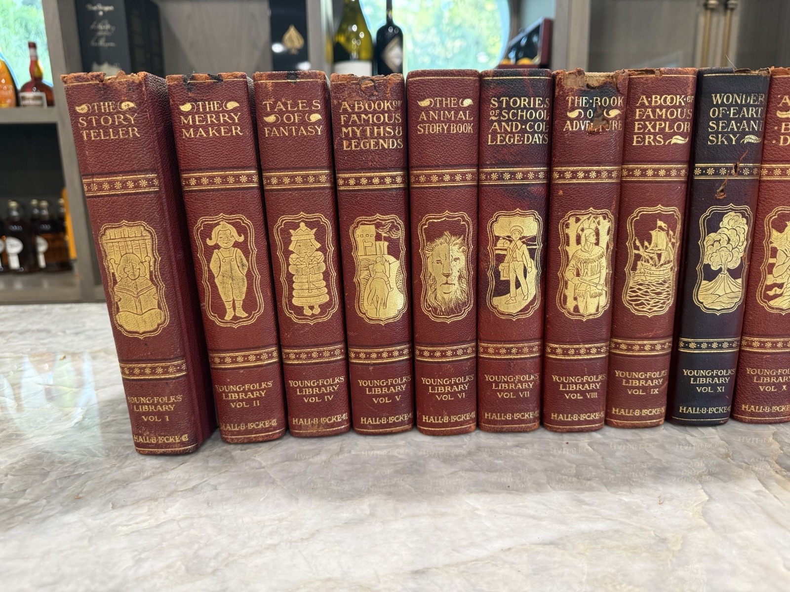 Antique 1902 Young Folks Library 19 Vol Set Hall & Locke Victorian Red Gilt Bind