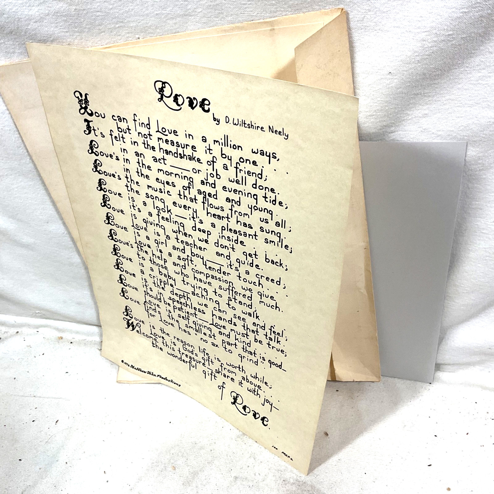D. Wiltshire Neely, “LOVE” 1976 POEM. 8.5 x 11. Frameable.