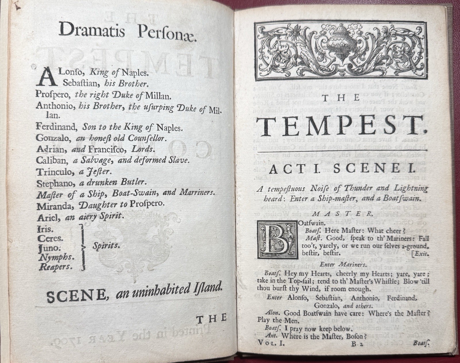 1709 Shakespeare THE TEMPEST First Rowe Ed. 1st Illustrated Ed. Near Fine Rare