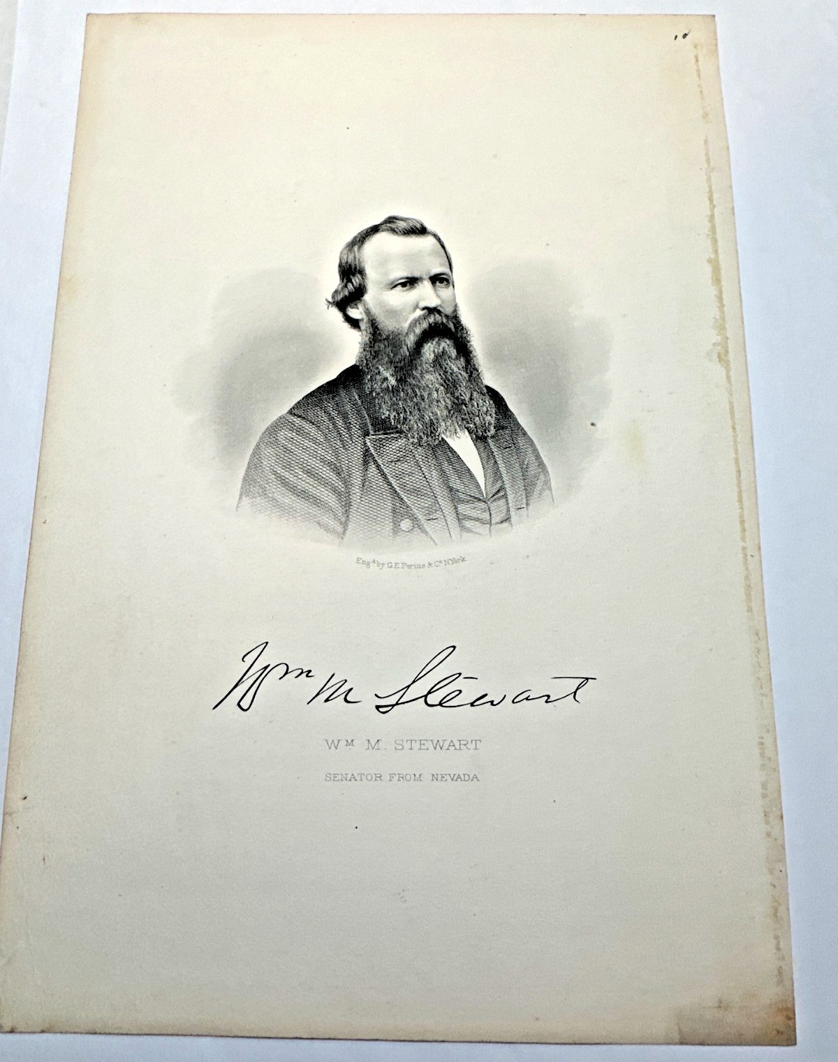 Antique Wm M Stewart Nevada Senator Steel Engraving G E Perine Civil War Era