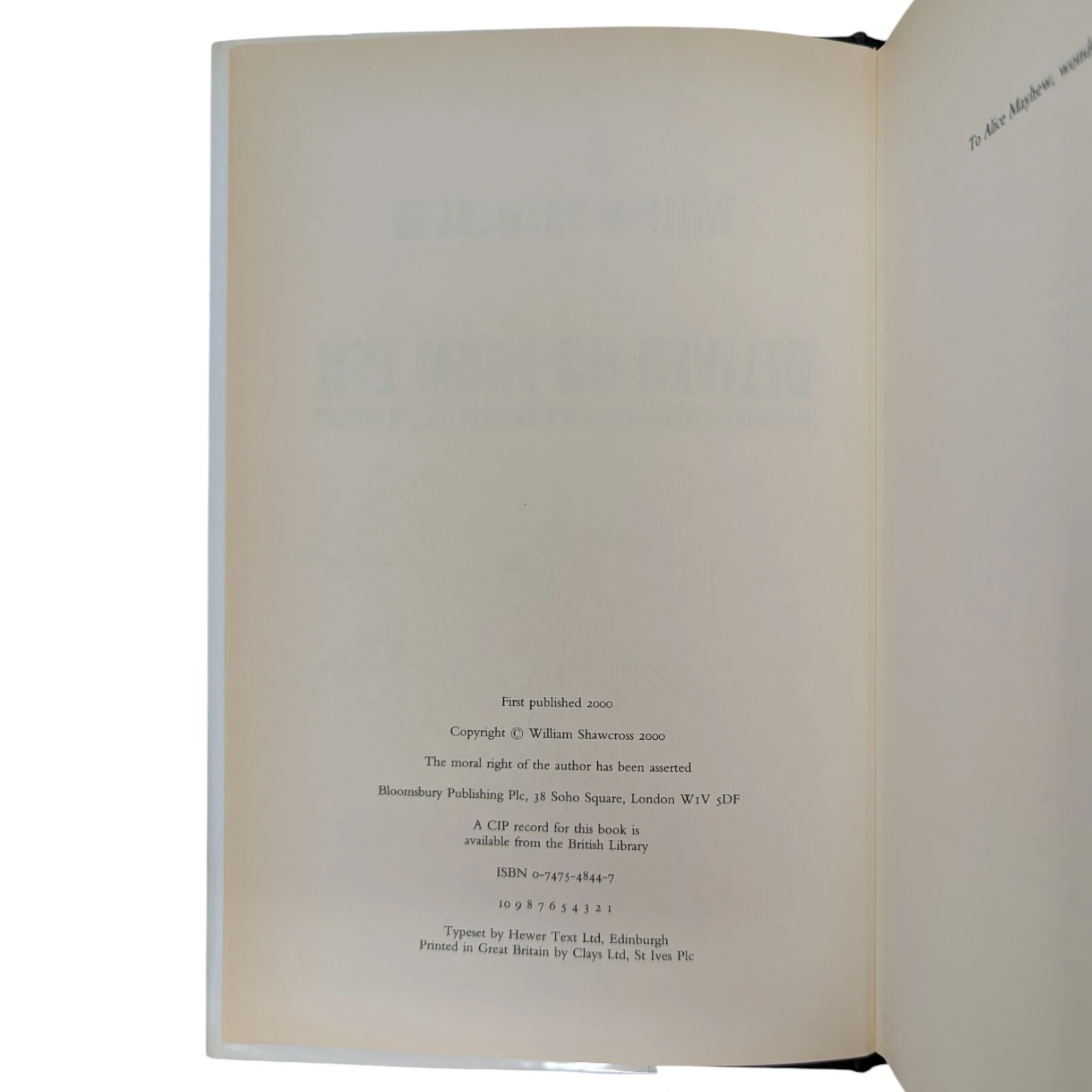SIGNED Deliver Us From Evil WILLIAM SHAWCROSS Bloomsbury 2000 FIRST EDITION