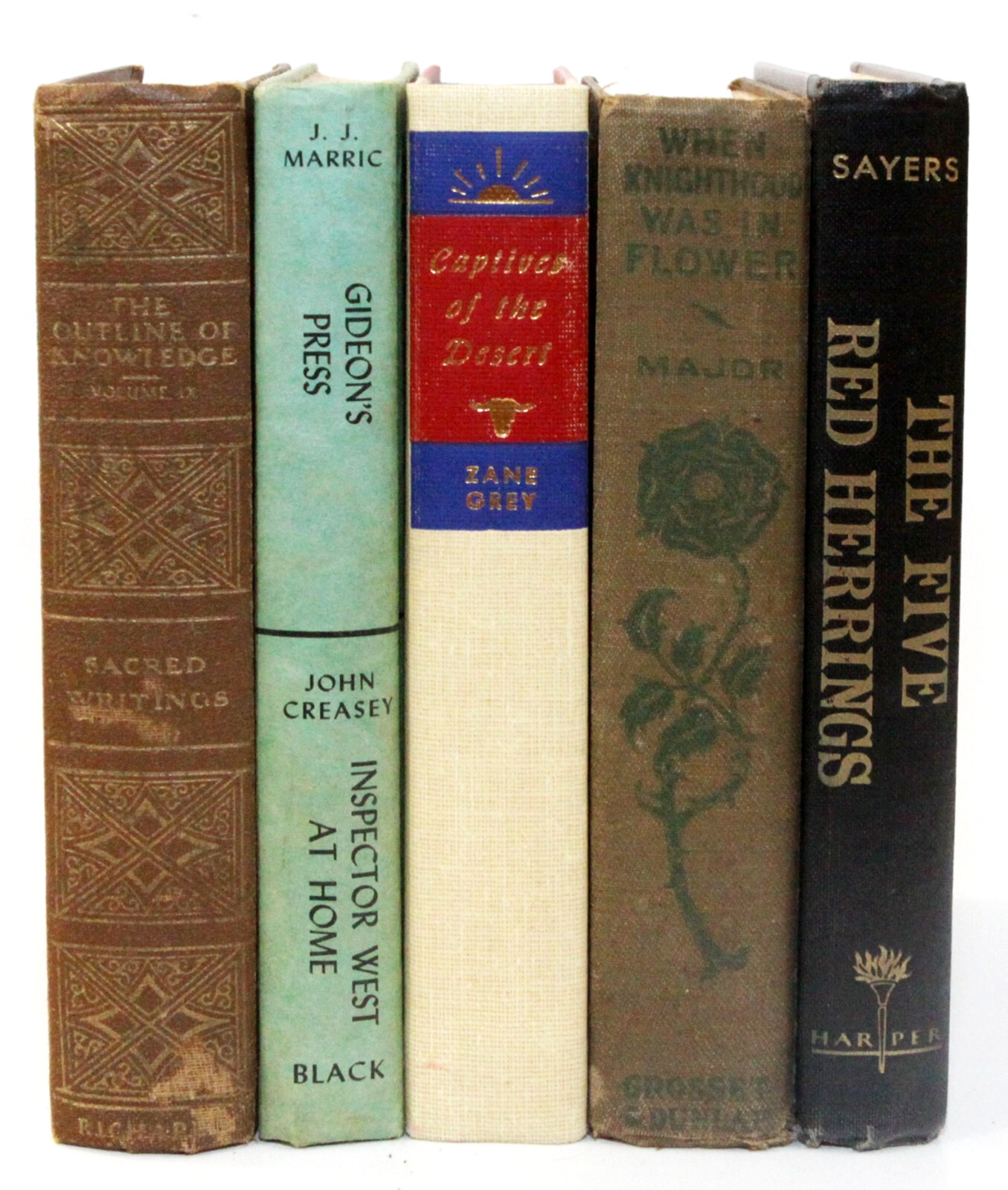 5 Antique Vintage Books Green Brown Beige Black Staging Junk Journaling Decor