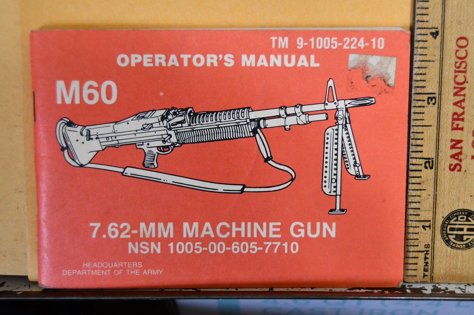 1981 Army M60 7.62-MM Machine Gun Manual 9-1005-224-10