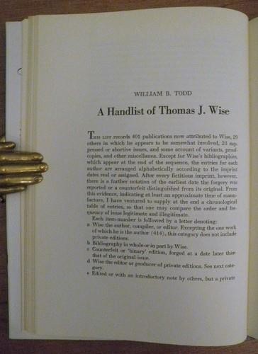 THOMAS J. WISE: CENTENARY STUDIES – 1959 T. J. Wise the Great Book Forger