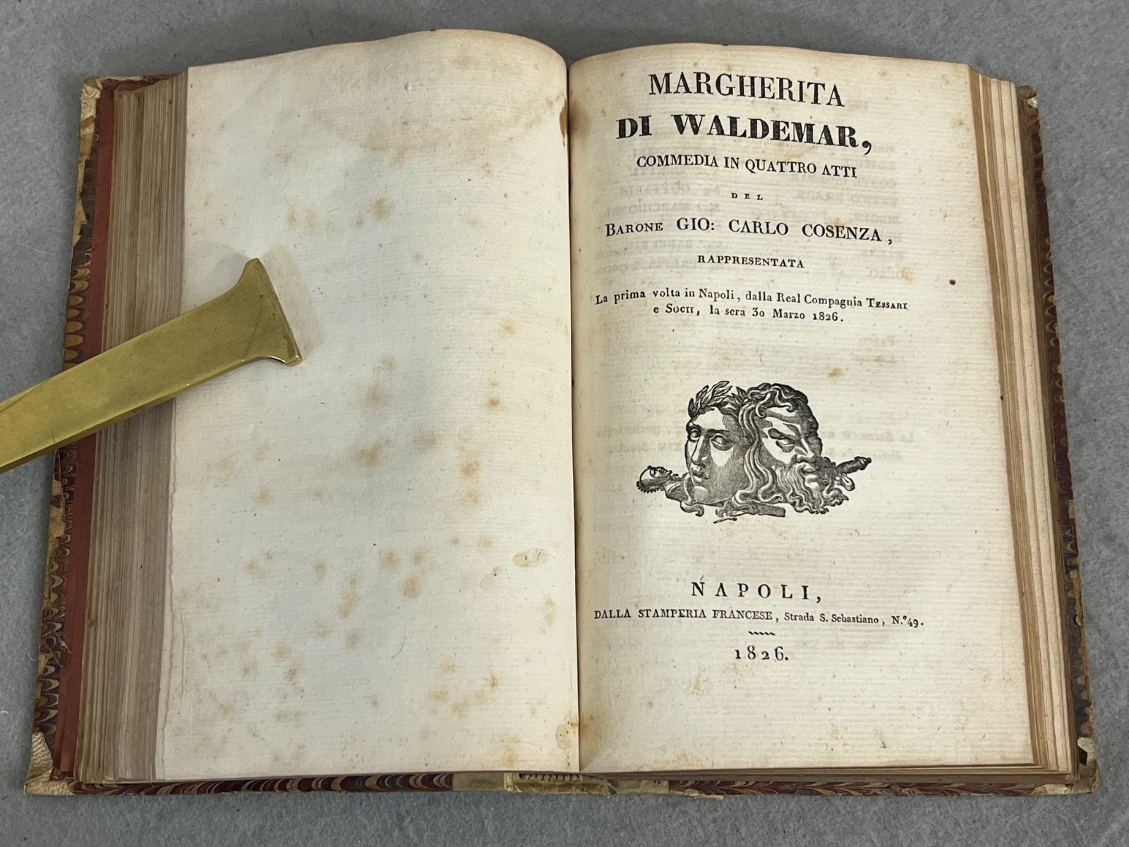 Antique Italian Plays Book Gio. Carlo Cosenza 5 Works in 1 Vellum Naples 1826