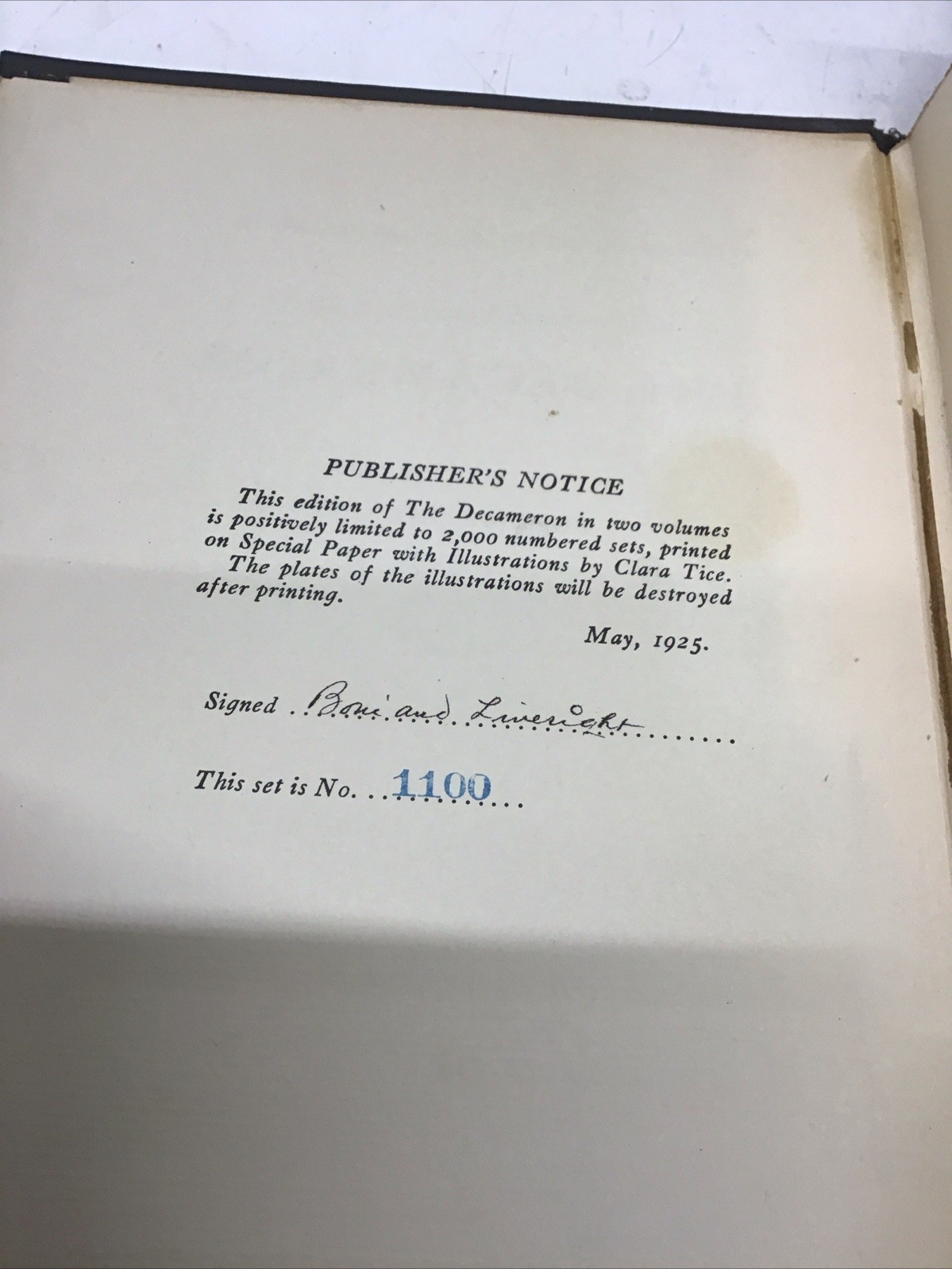 The Decameron Giovanni Boccaccio (1925) Vol.1 & 2 Limited Edition Signed by Pub.