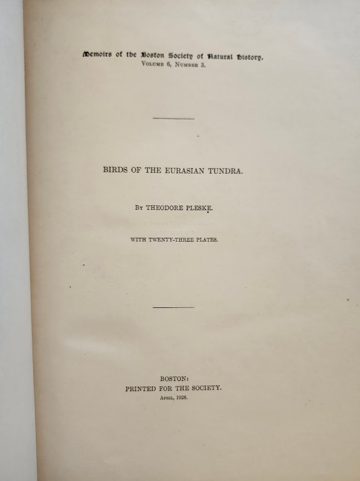 Birds of the Eurasian Tundra Fleske 1928 Memoirs Boston Society Natural History!