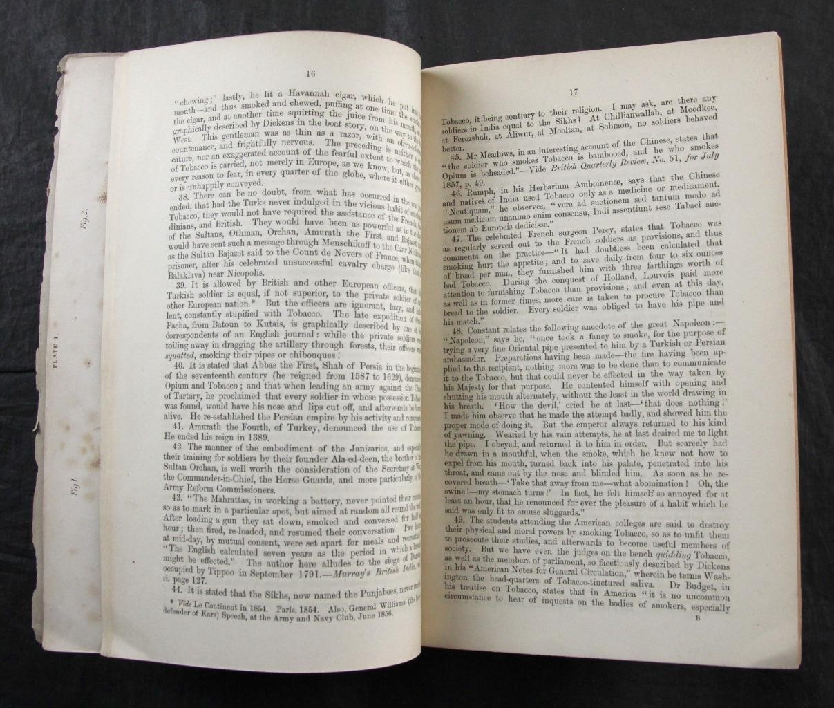 1868 JOHN LIZARS, OBSERVATIONS, USE & ABUSE of TOBACCO, 9th Ed COLOUR PLATES RB1