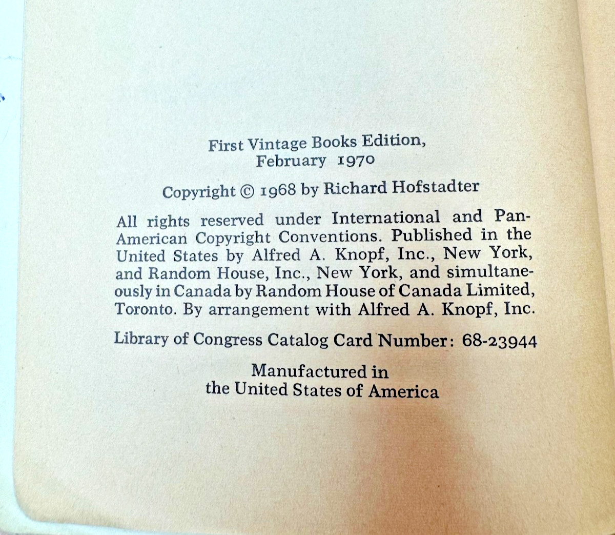 The Progressive Historians Richard Hofstadter 1970 Vintage Books 1st Ed