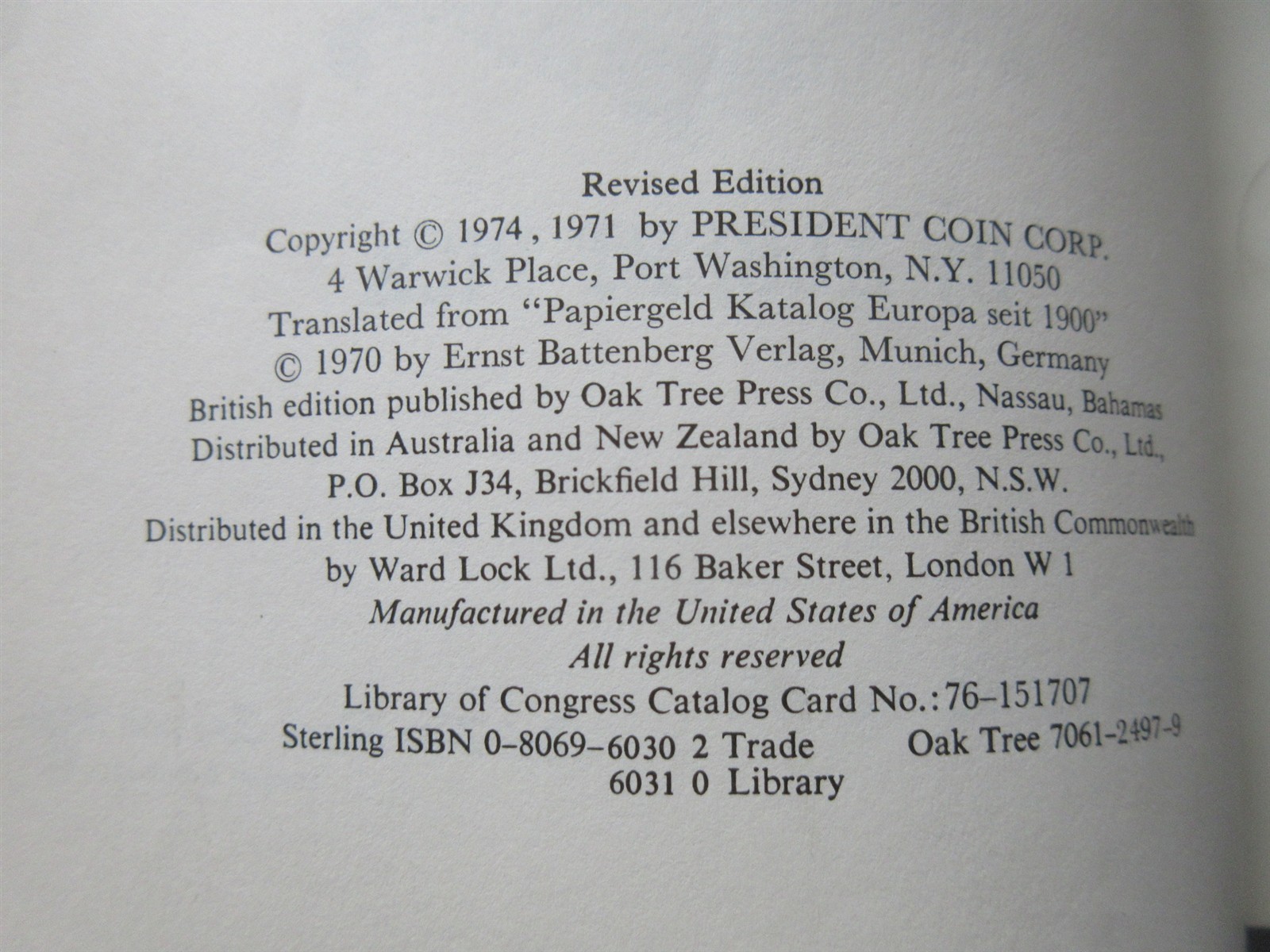 Catalogue of European Paper Money since 1900 Hardcover 2nd Edition 1974 by Pick