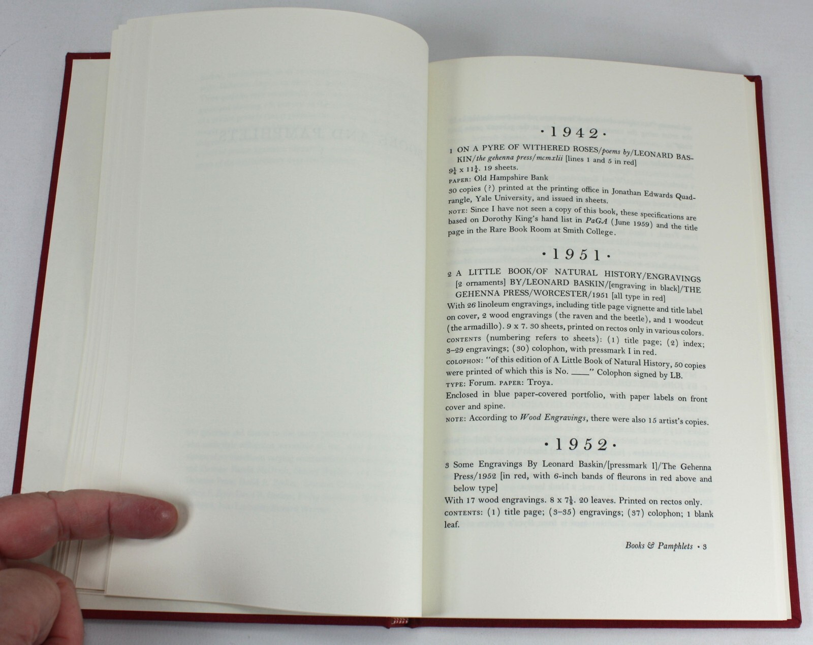A Bibliography of the Gehenna Press 1942-1975 Stephen Brook 1976 Limited edition