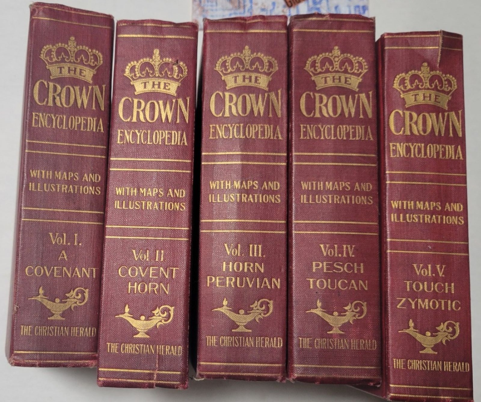 Antique 5 Volume Set CROWN Encyclopedia & Gazetteer 1903 Christian Herald NY
