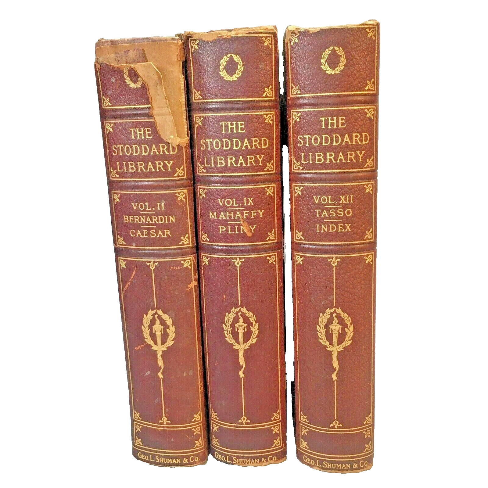 The Stoddard Library 1910 Volumes 2 9 and 12 Geo L Shuman and Co Leather Spines