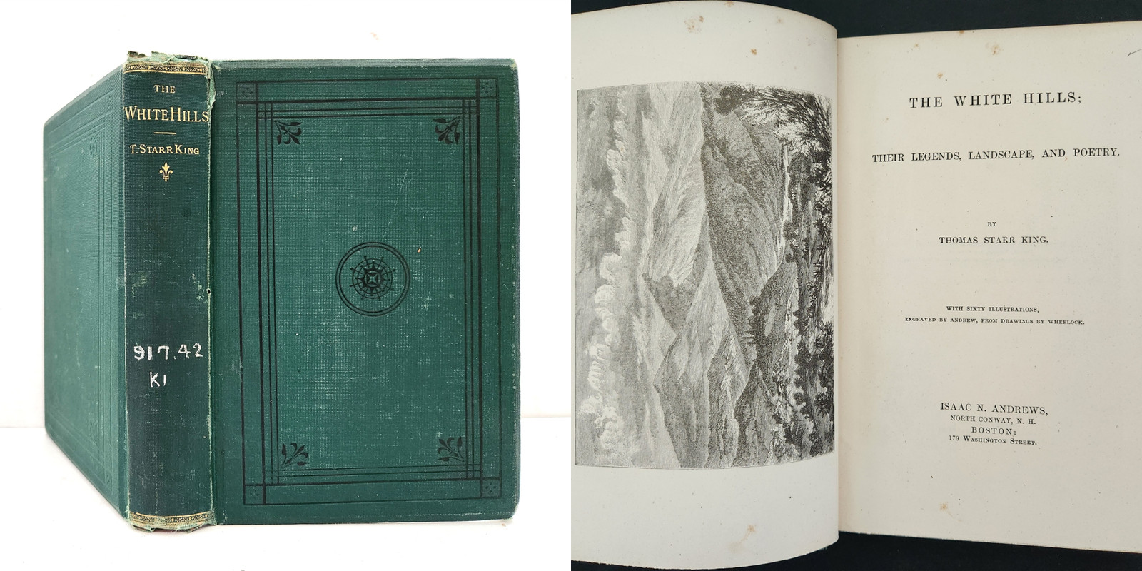 1859 antique WHITE HILLS MOUNTAINS nh history LEGENDS LANDSCAPE POETRY 60 illus