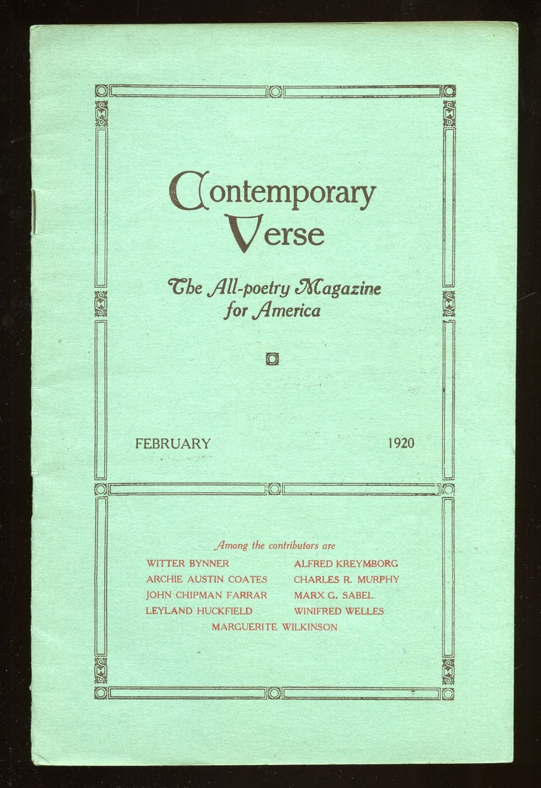 Alfred KREYMBORG, Charles Wharton STORK / Contemporary Verse February 1920