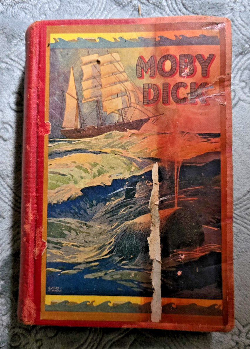 1931 Moby Dick ~ H Melville HC Illustrated Alfred Conyers Saalfield Akron OH Red