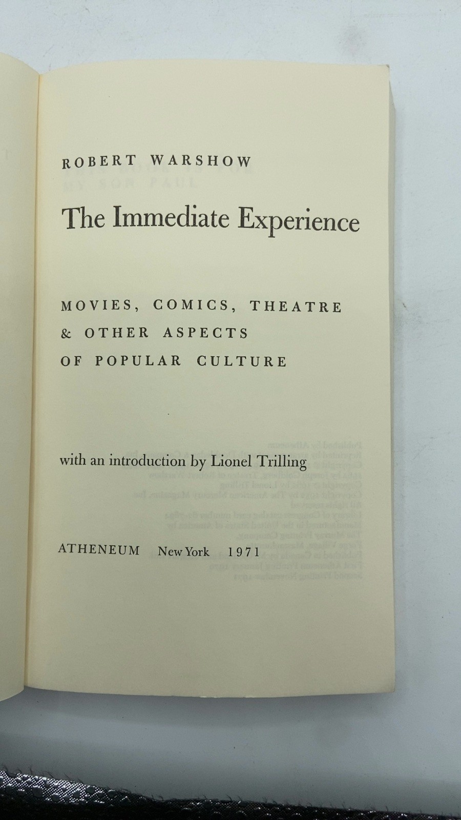 The Immediate Experience Robert Warshow Paperback Second Printing November 19…