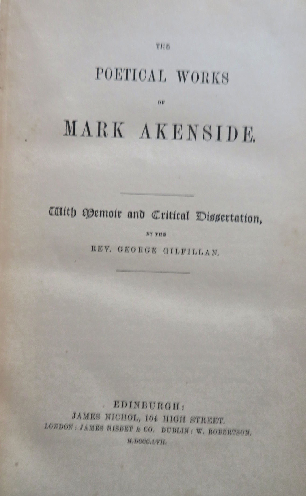 Mark Akenside British Poet Collected Works 1857 scarce leather poetry book