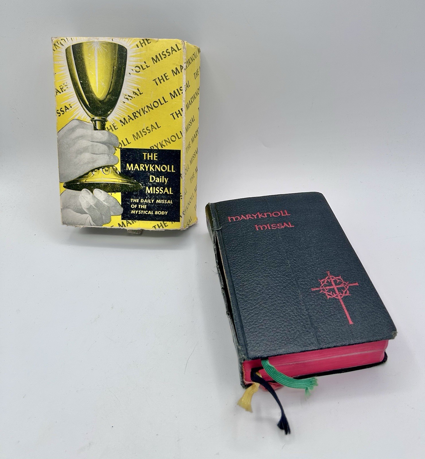 Vintage 1960 Maryknoll Missal Bible Black Bonded Leather USA With Sleeve