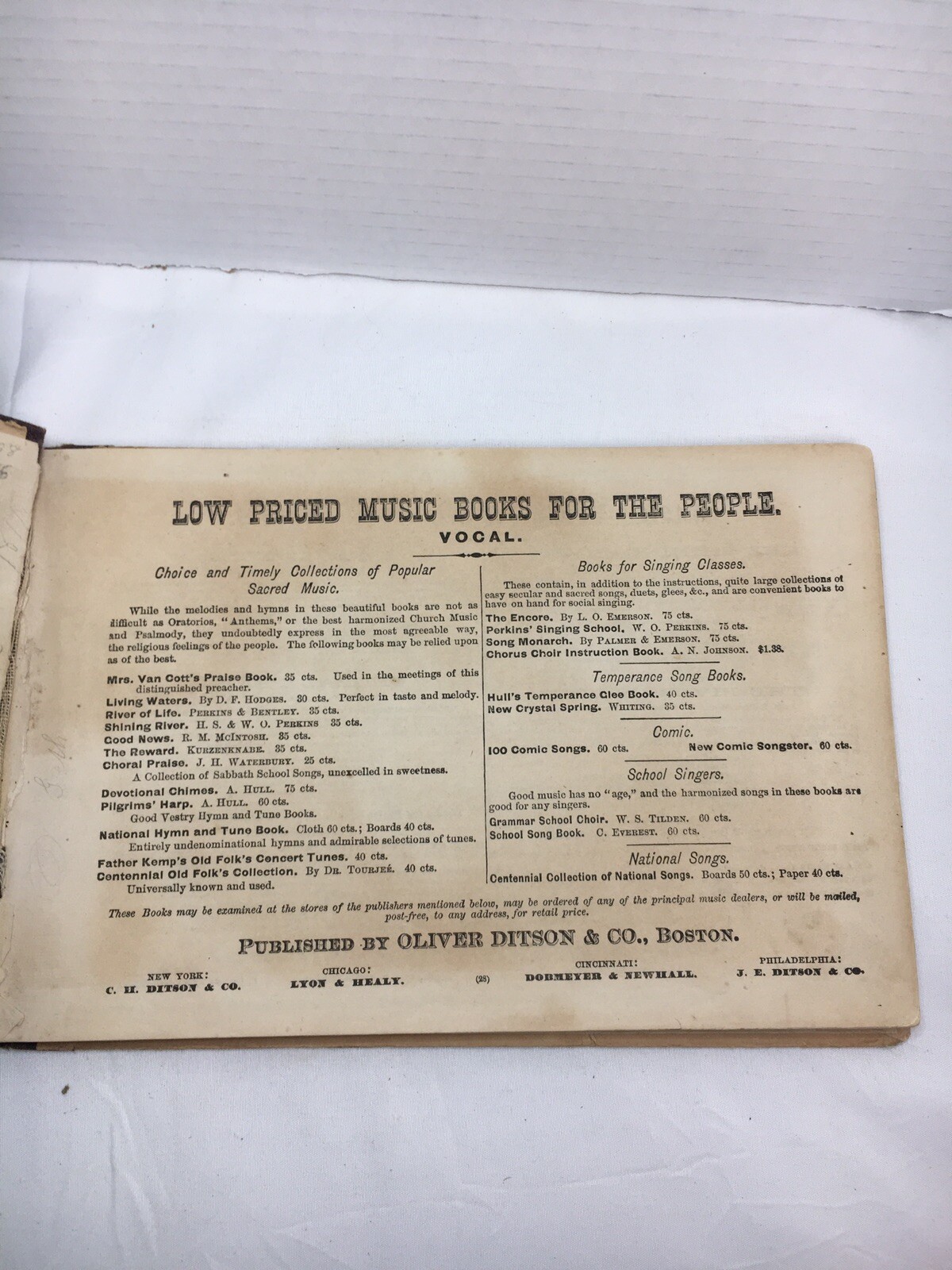 Antique Book 1878 Johnson’s Method For Singing Classes by A. N. Johnson