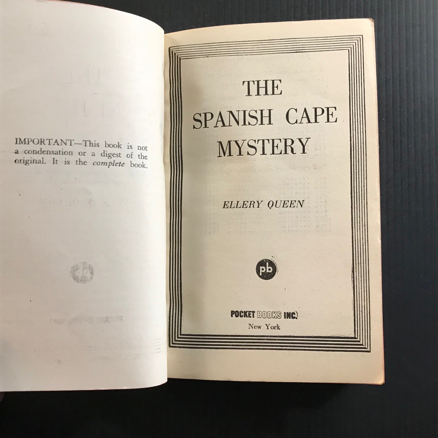 THE SPANISH CAPE MYSTERY Ellery Queen Pocket Book #146 1942 WWII Era