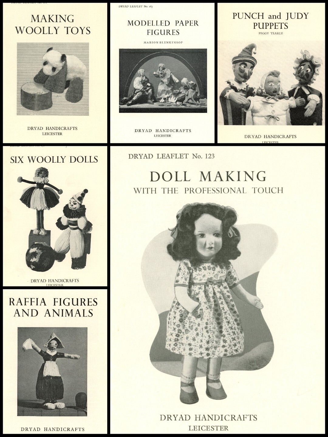 LOT of 6 Dryad Handicraft Leaflets – Punch & Judy Puppets, Woolly Toys, Dolls