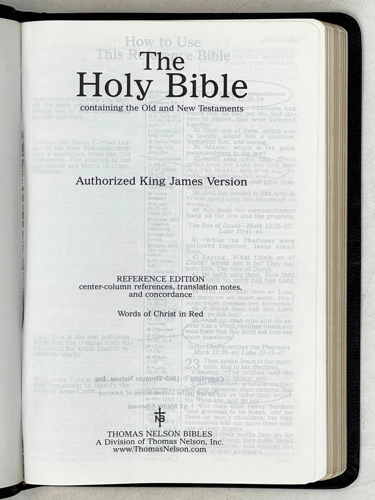 1989 Large Print Reference Edition Bible. KJV. Words of Christ in Red. LEATHER