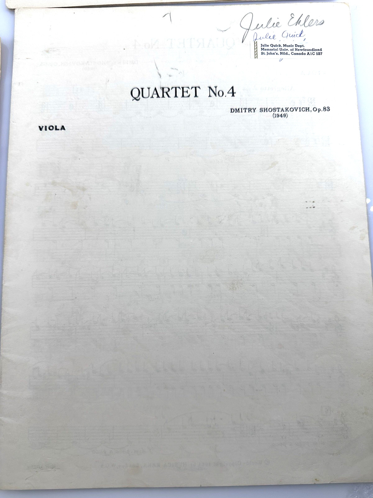 1962 Shostakovich String Quartet No 4 Op 83 Musica Rara Score Complete Parts
