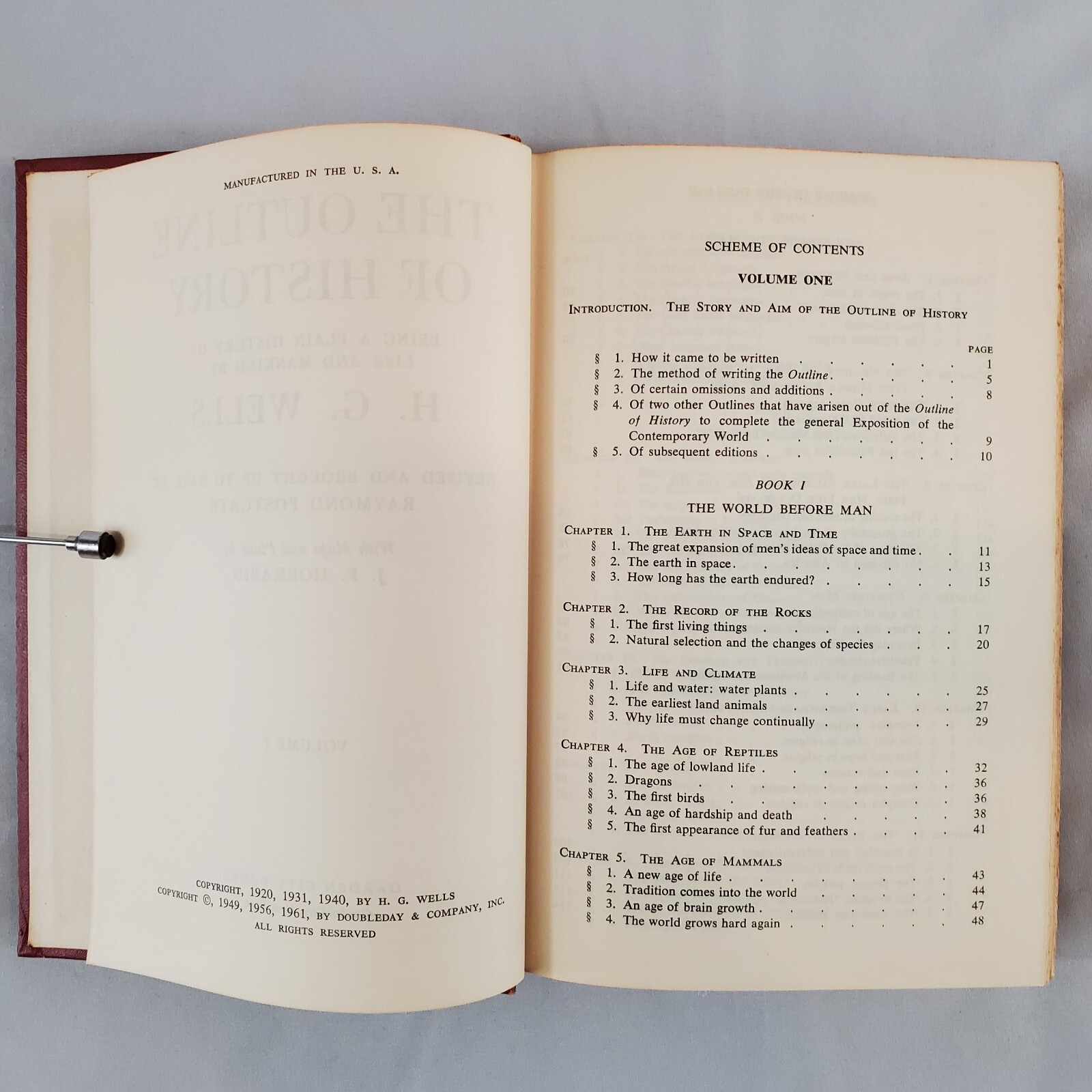 The Outline of History Vol 1 H.G. Wells Garden City Books NY Hardcover Book 1961