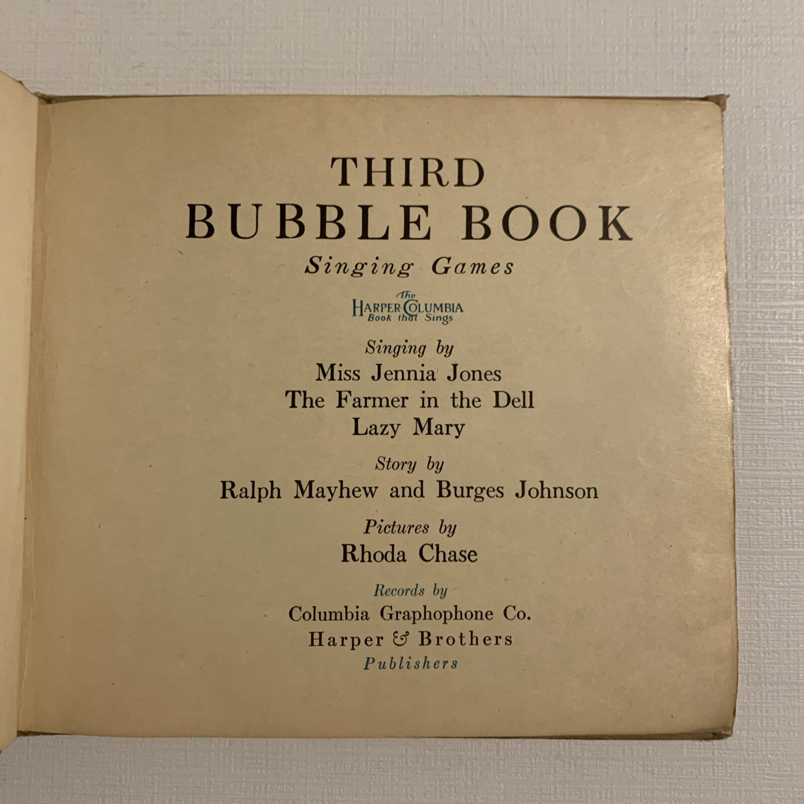 1918 Third Bubble Book Harper-Columbia Books That Sing 3 Records Singing Games