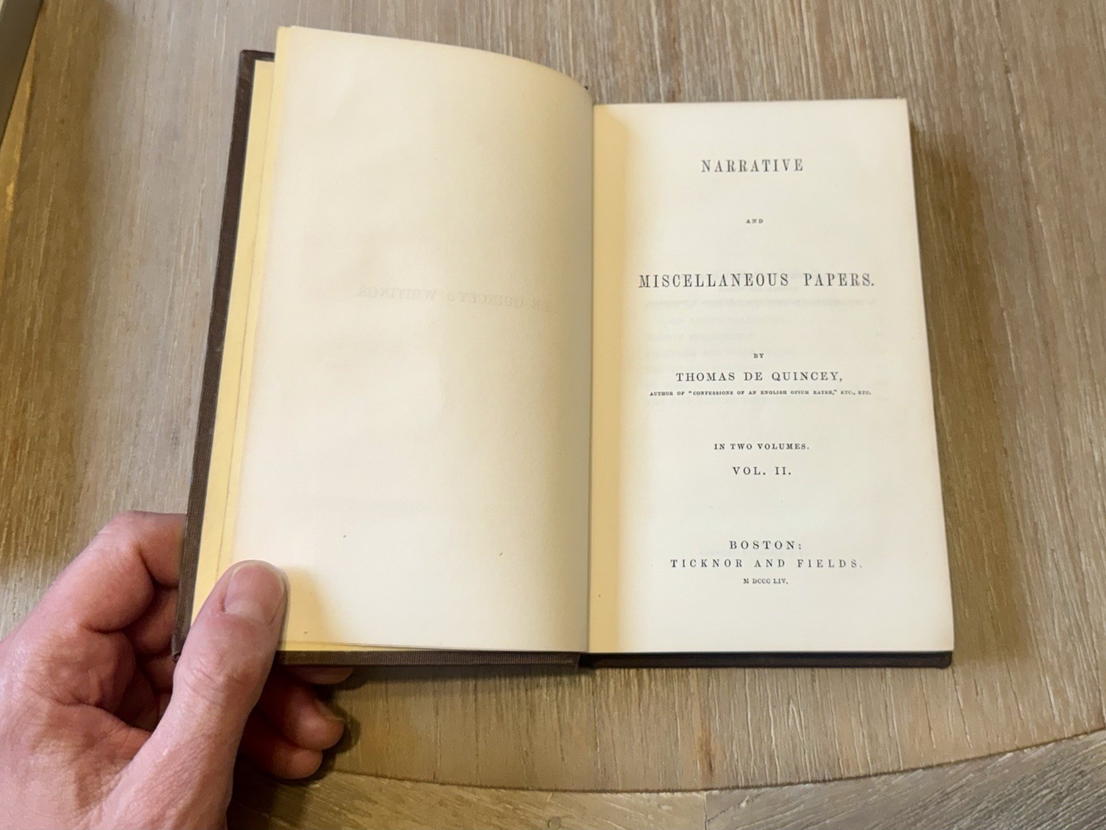 Narrative & Misc. Papers by Thomas De Quincey 1854 HC / 2 Volume Antique Set