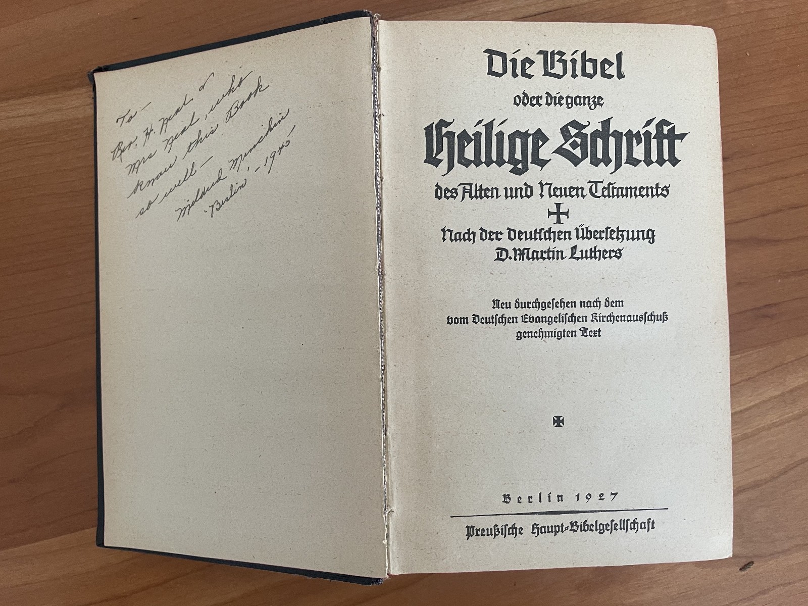 Holy Bible in German, Berlin 1927 (w/ personalied inscription from Berlin 1945)