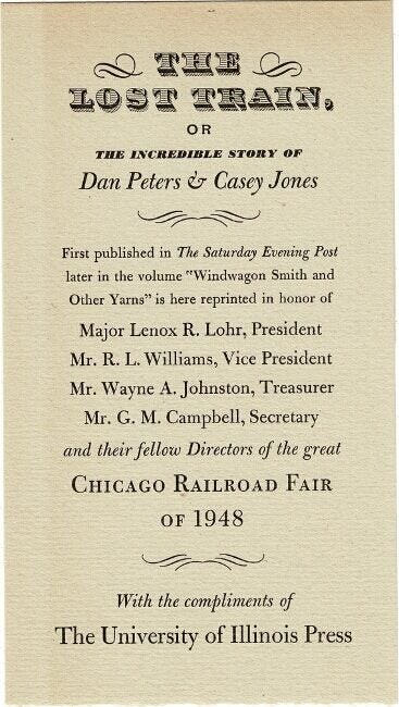 Wilbur Schramm / lost train or the incredible story of Dan Peters and Casey