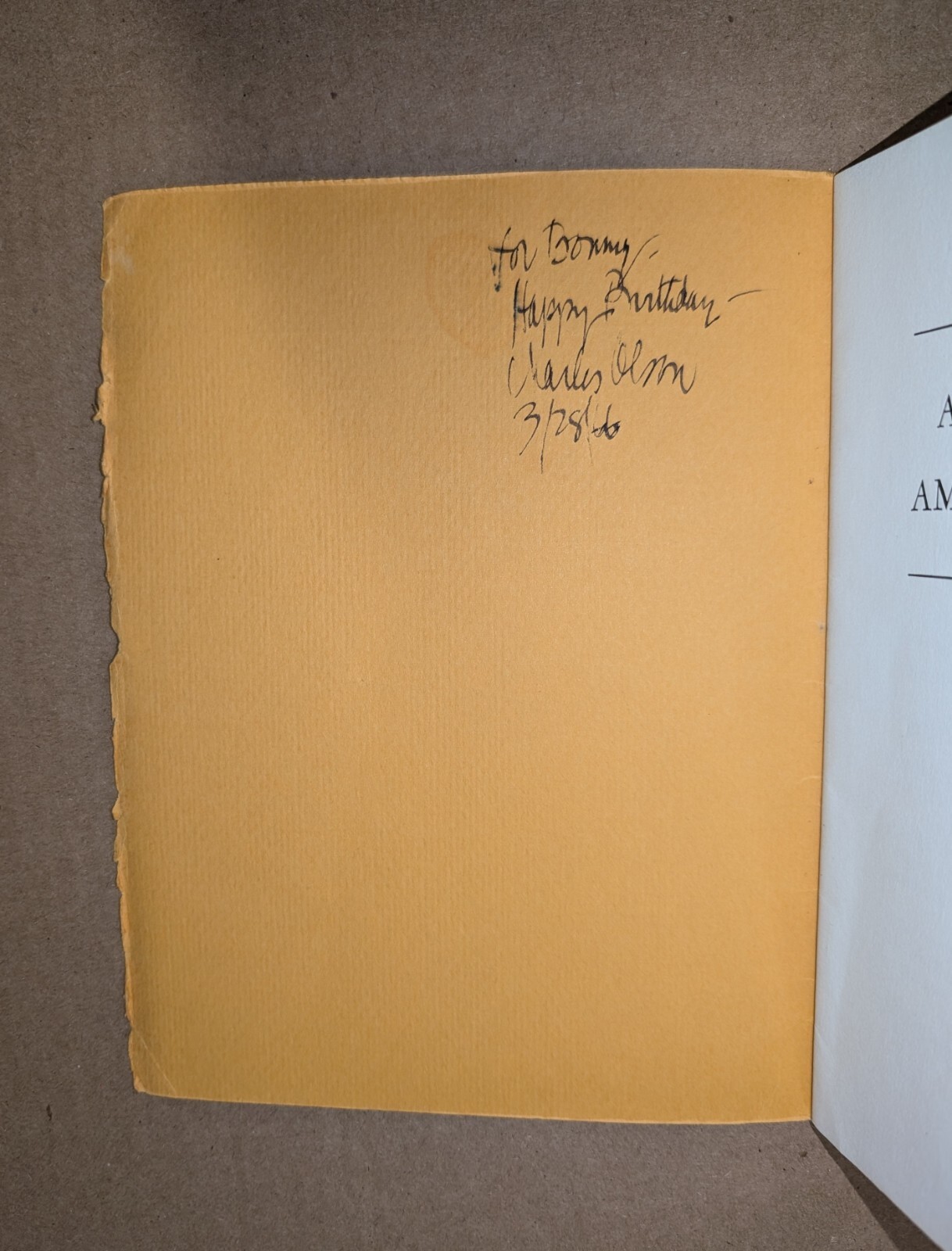 SIGNED CHARLES OLSON Bibliography on America for Ed Dorn 1964 softcover