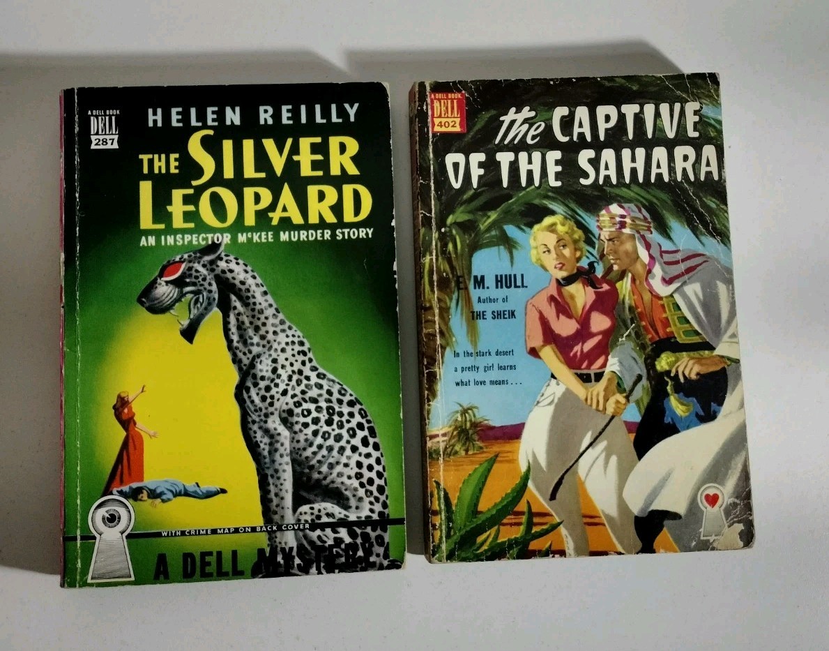 2 Dell Mapback lot The Silver Leopard, Captive Of The Sahara Vintage Mystery PB
