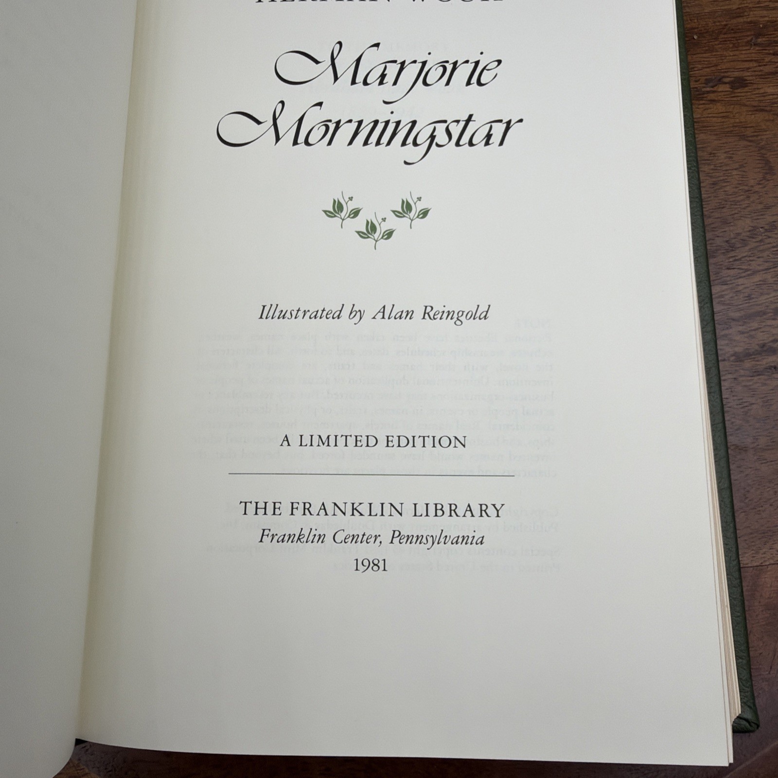 VTG Franklin Library 1981 Signed Herman Wouk: Marjorie Morning Side: WW II