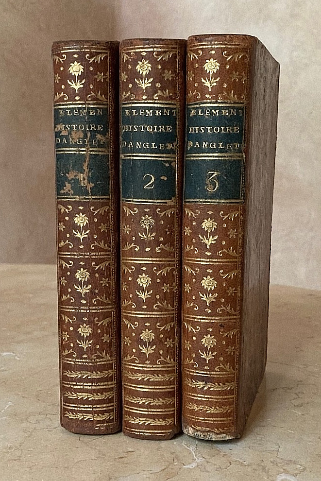 1779 ELEMENS DE L’HISTOIRE D’ANGLETERRE ABBE MILLOT COMPLETE 3 VOL. LEATHER SET