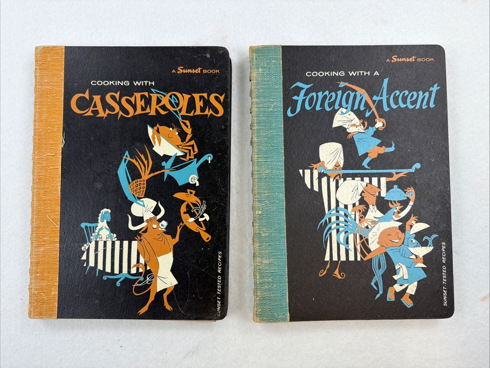 Lot of 2 Vintage Sunset Cookbooks 1950s Casseroles & Cooking with Foreign Accent