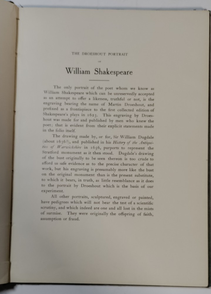 William Stone Booth – Droeshout Portrait of Shakespeare – Boston, 1911 -Ex Lib.