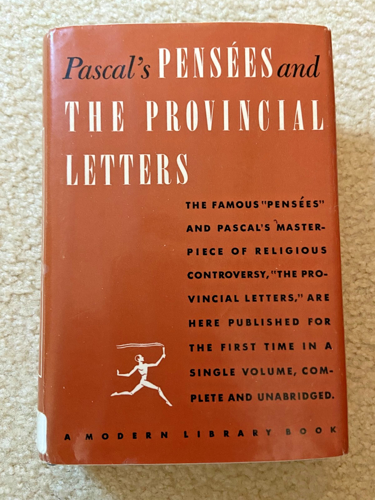 Pascal’s Pensees & Provincial Letters 1941 Modern Library HCDJ ex-library