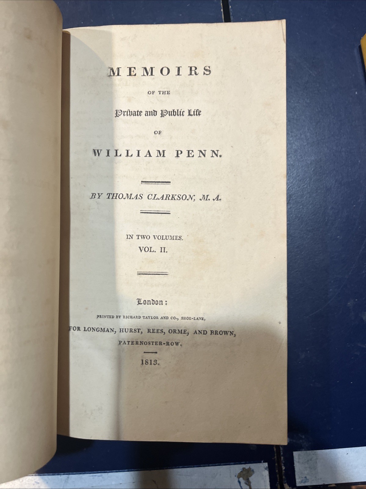 Memoirs of William Penn Vol I & II, Thomas Clarkson — 1813 Leather & Marbled HC