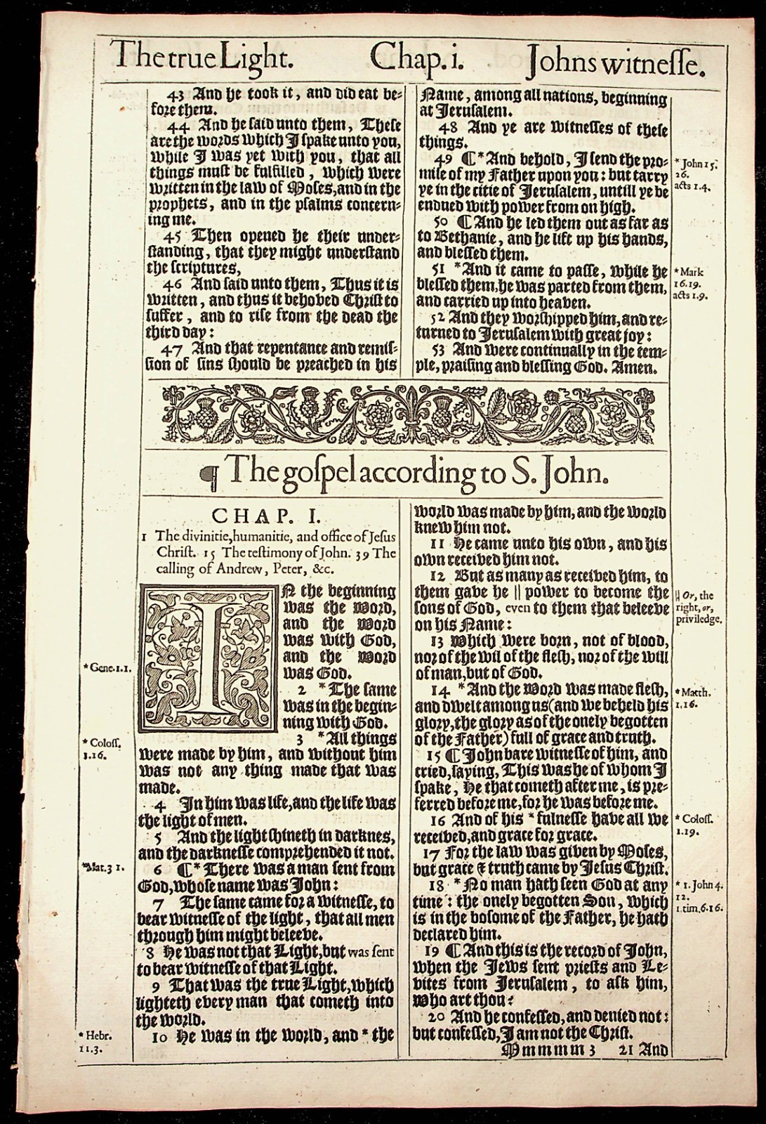 John 3:16 bifolia including TITLE page ~1611 King James Bible, 5th issue 1639/40